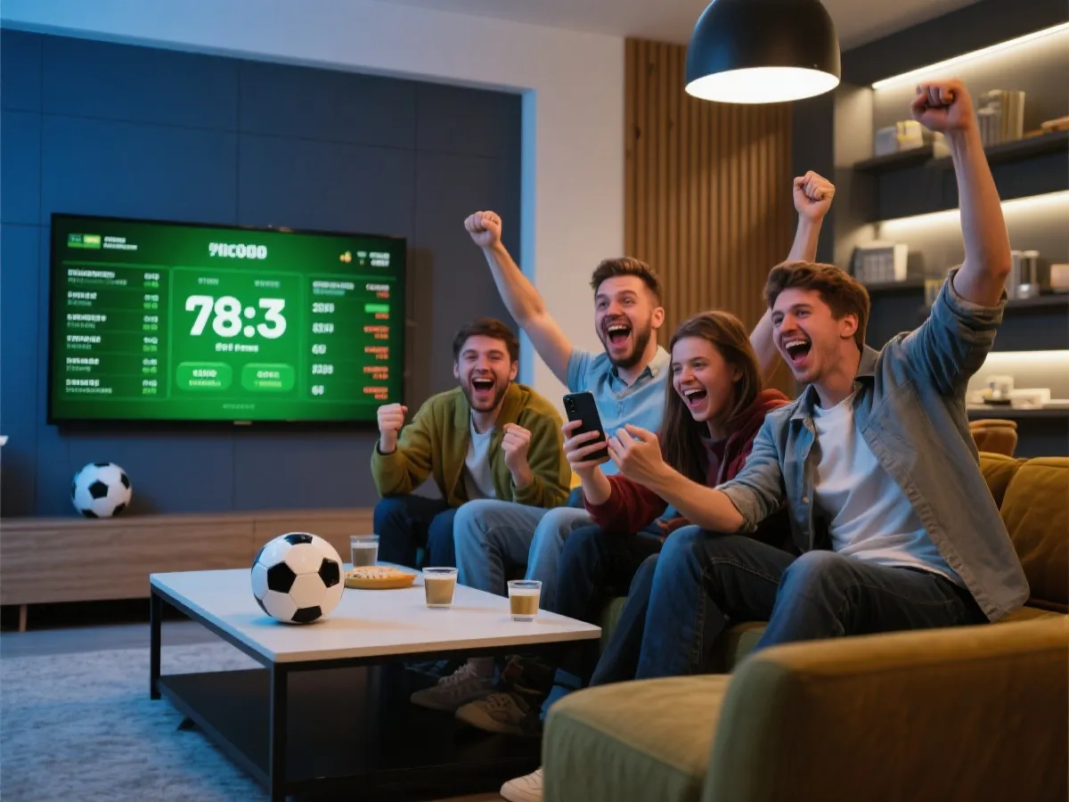 球迷查看實時足球比分與賽果示意圖